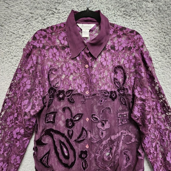 Vintage Gantos Blouse Womens Small Purple Lace Floral Whimsigoth Boho Witchy NEW - Picture 3 of 11